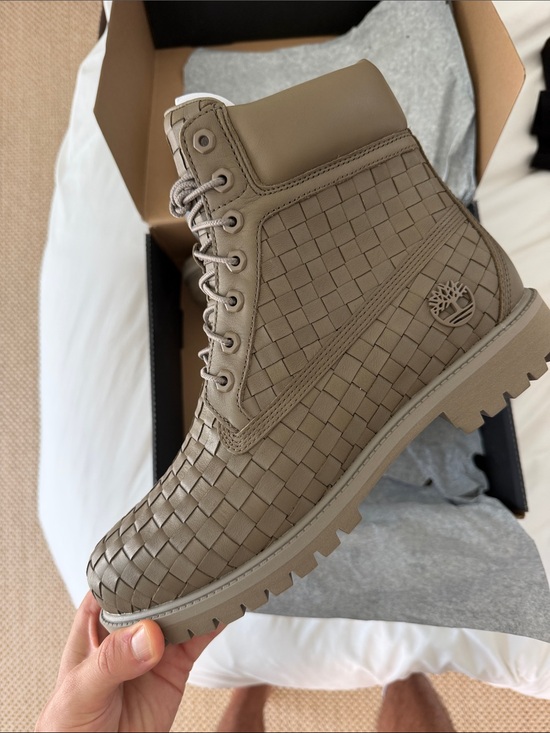 Timberland Men\'s Woven Leather Bottega Veneta Style Boots - Beige - 11.5 Mens main image 4
